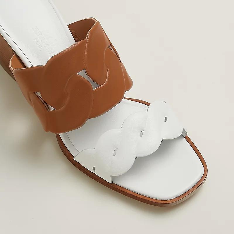 Giày Hermes Gaby 60 Sandal Nữ Nâu Trắng